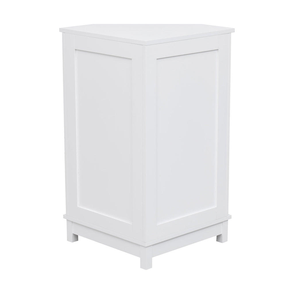 White Bathroom Cabinet Triangle Corner Storage Cabinet with Adjustable Shelf Modern Style MDF Board