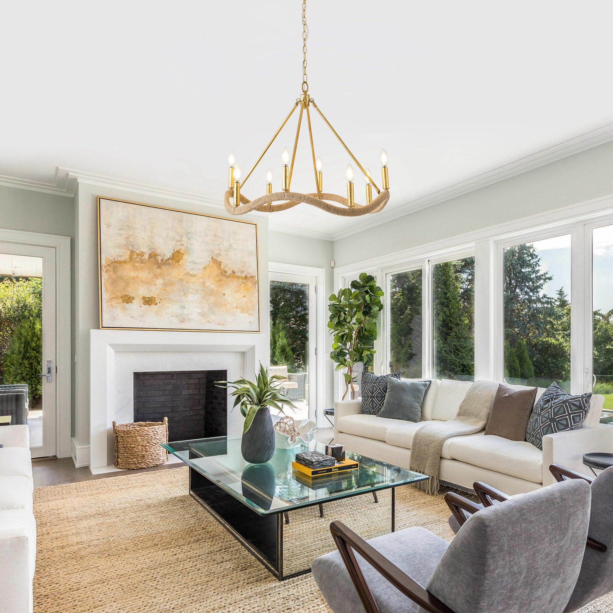 8-Light Golden Modern Candle Chandelier