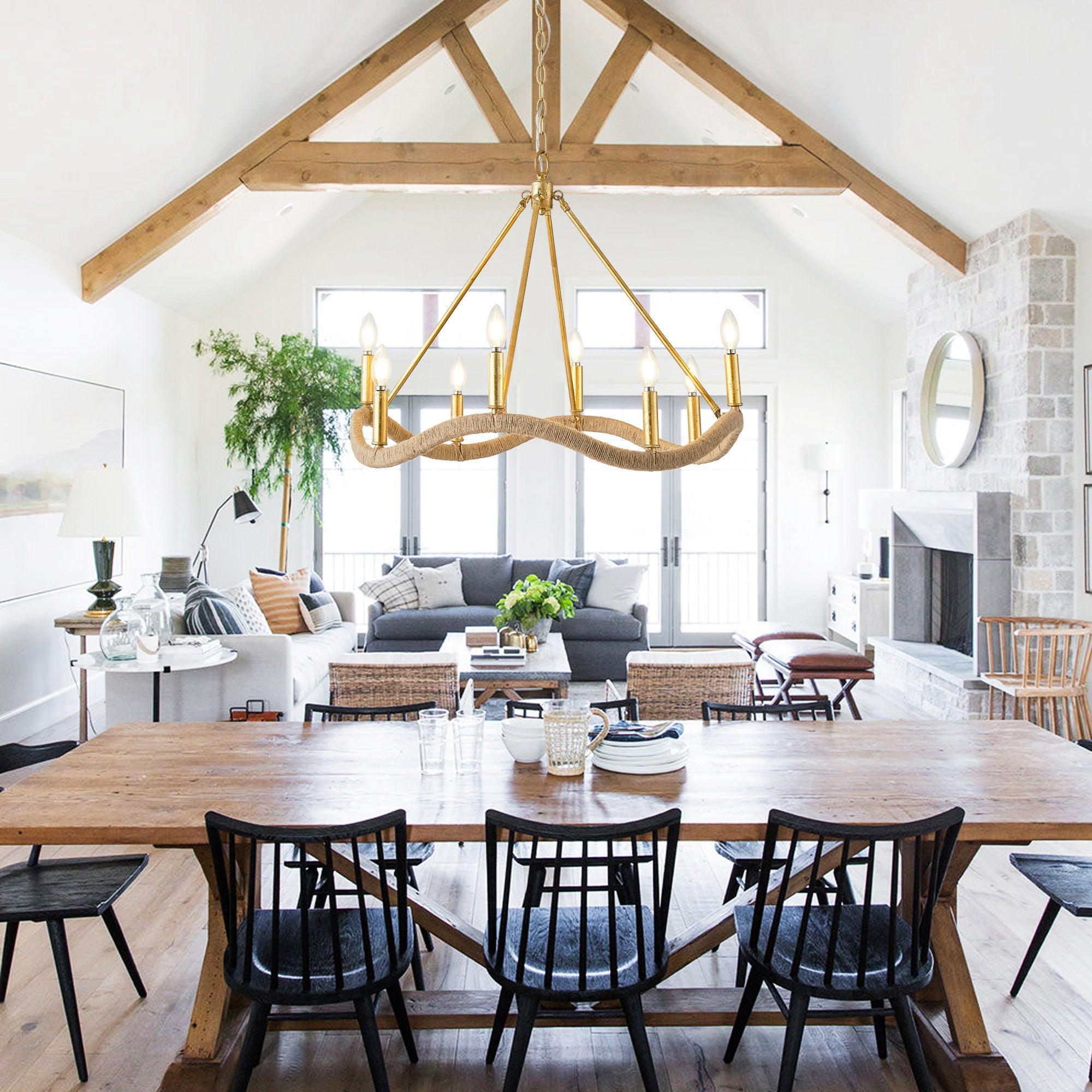 8-Light Golden Modern Candle Chandelier