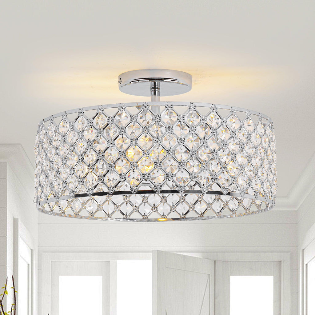 15 Inch 3-Light Modern Chrome Semi-Flush Mount Ceiling Lighting