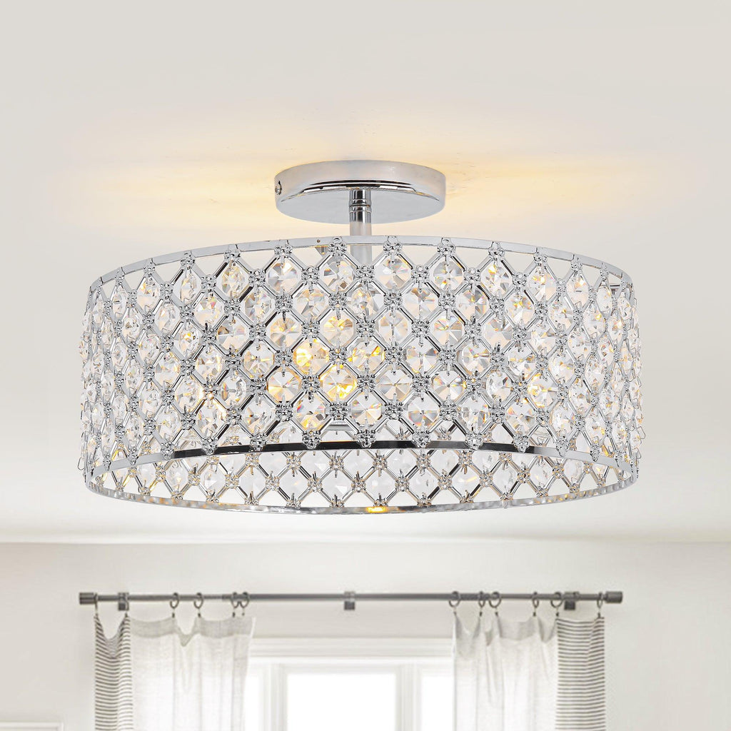 15 Inch 3-Light Modern Chrome Semi-Flush Mount Ceiling Lighting