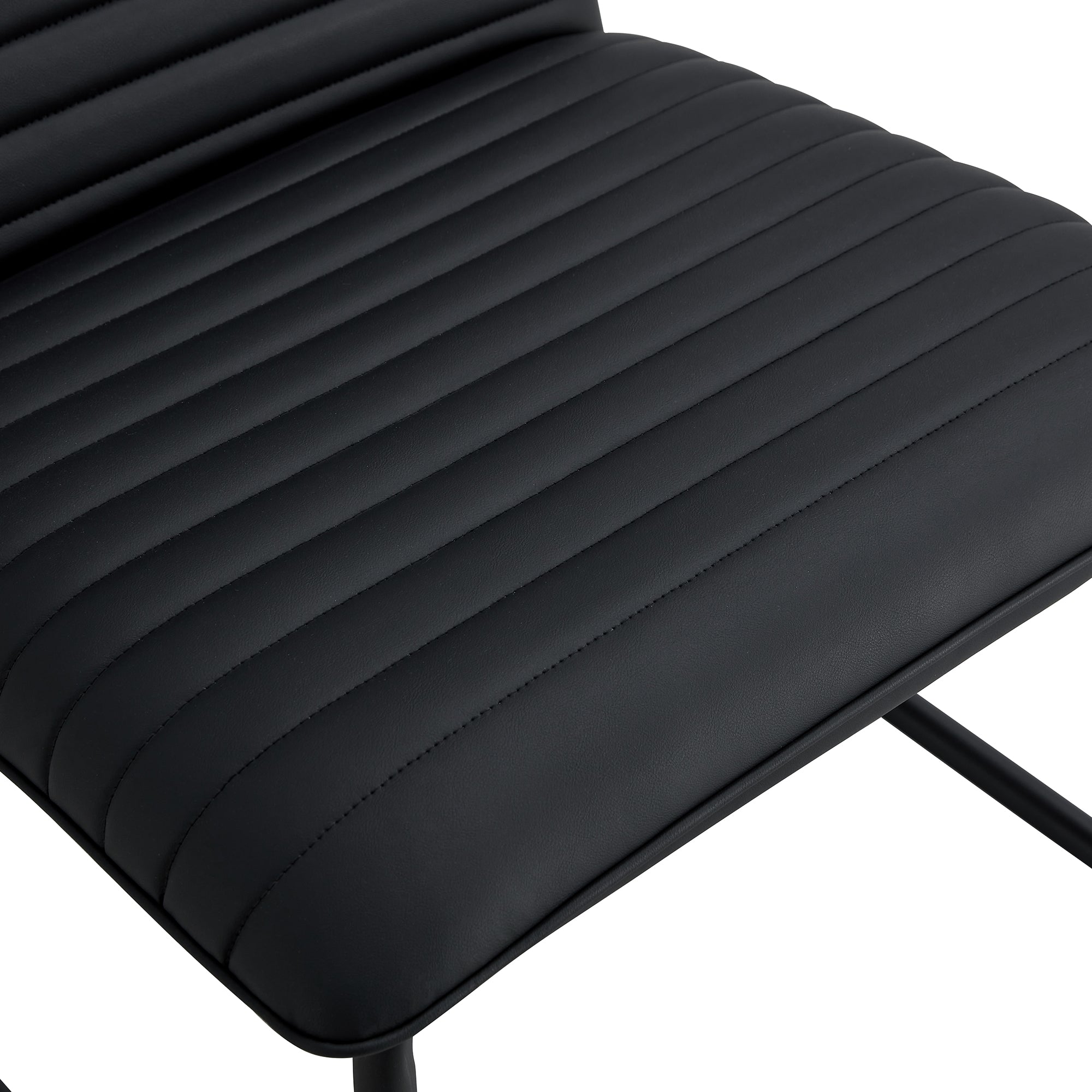 Black minimalist armless sofa chair with PU backrest paired with black metal legs