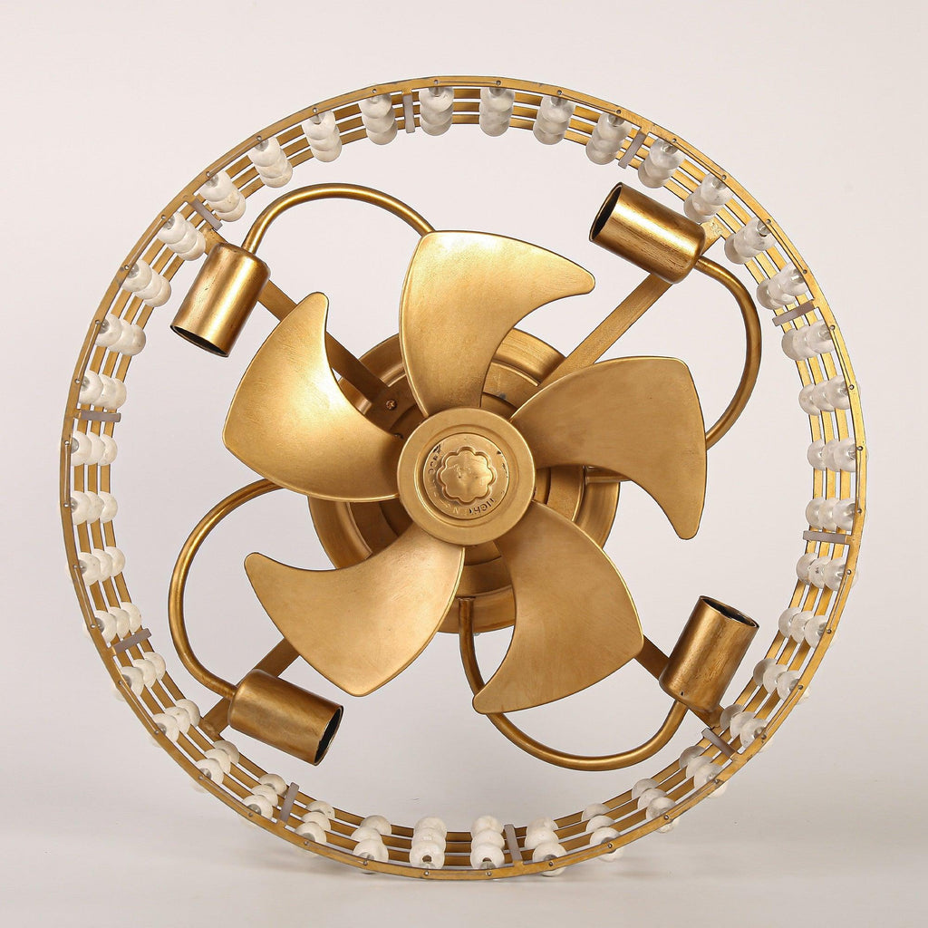 18 Inch Golden Farmhouse Wooden Beads Flush Mount Ceiling Fan with APP and Remote Control