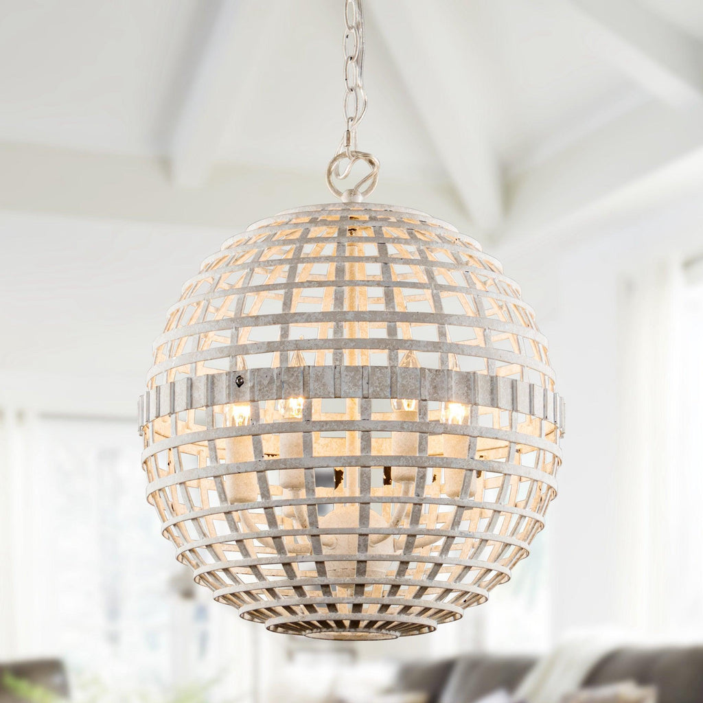 6-Light Vintage And Farmhouse Globe Island Pendant Light in White