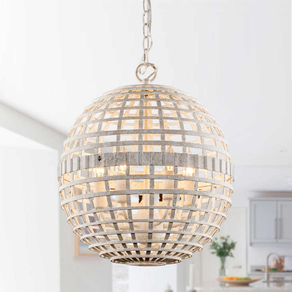 6-Light Vintage And Farmhouse Globe Island Pendant Light in White