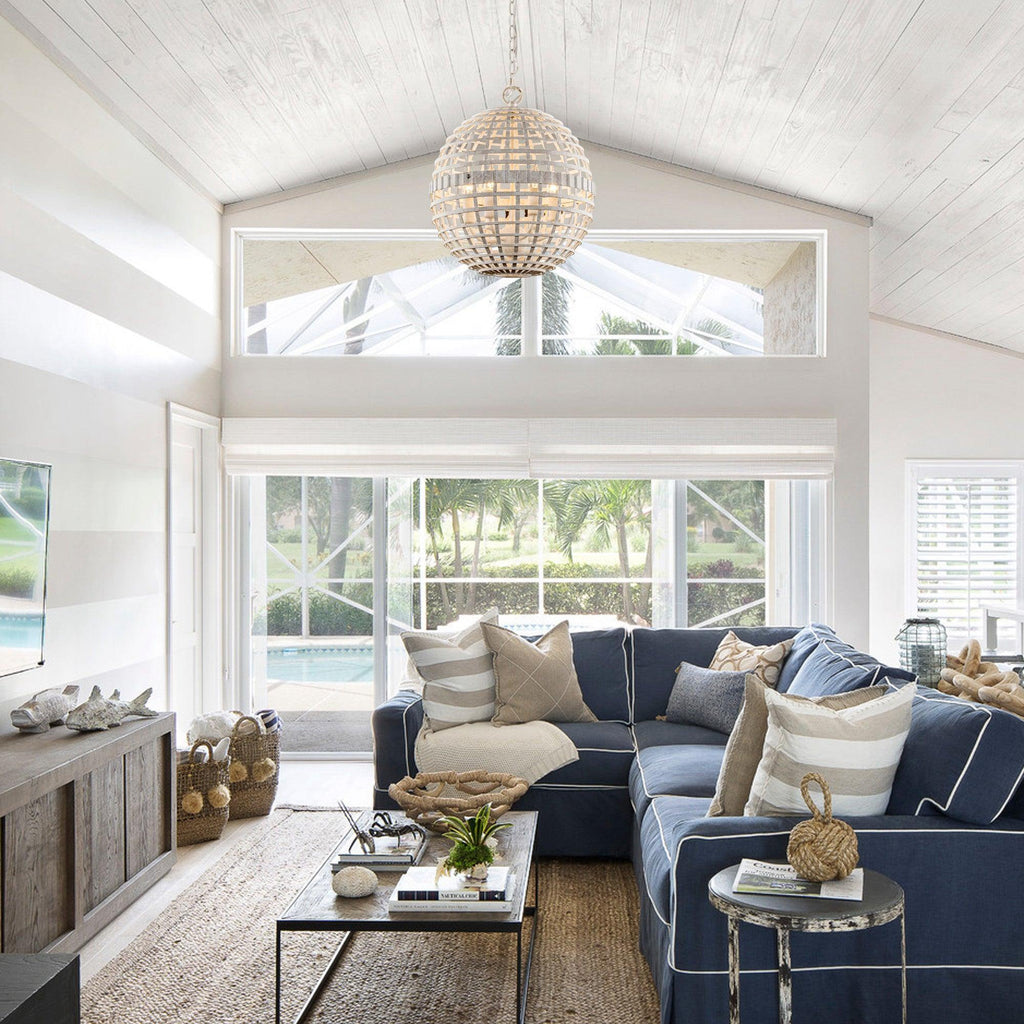 6-Light Vintage And Farmhouse Globe Island Pendant Light in White