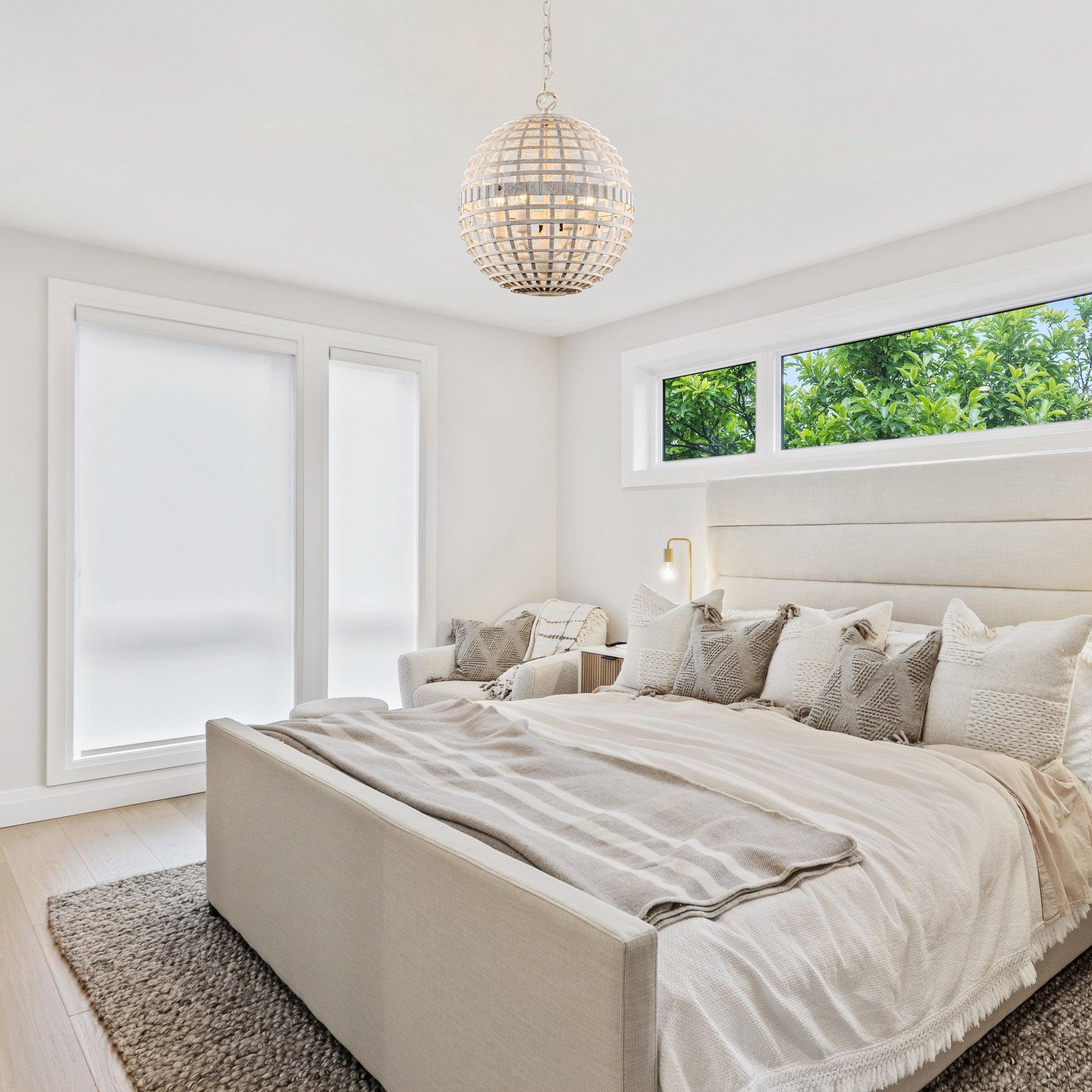 6-Light Vintage And Farmhouse Globe Island Pendant Light in White