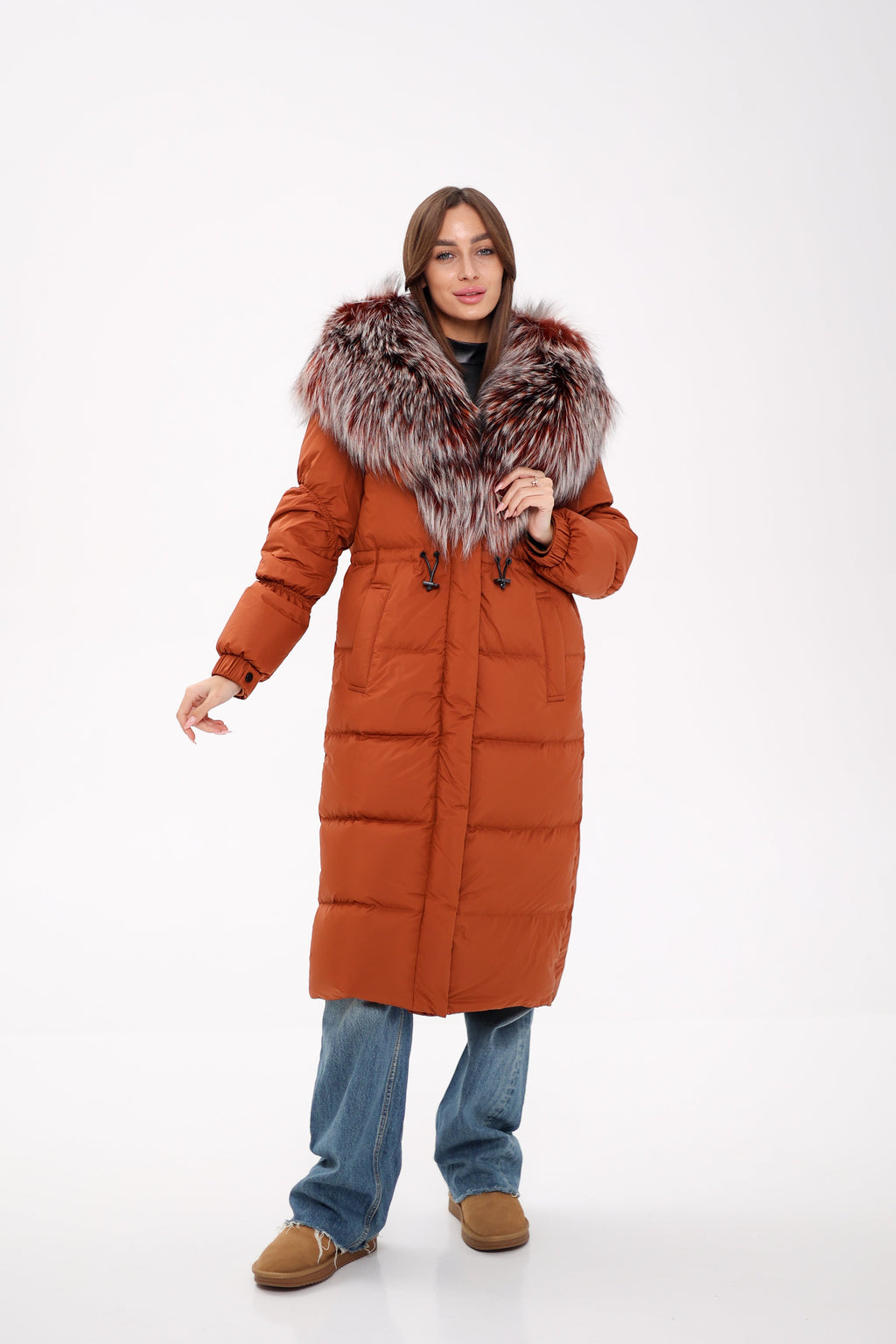 Genuine Silver Fox Fully Lined Hood Down Filled Coat