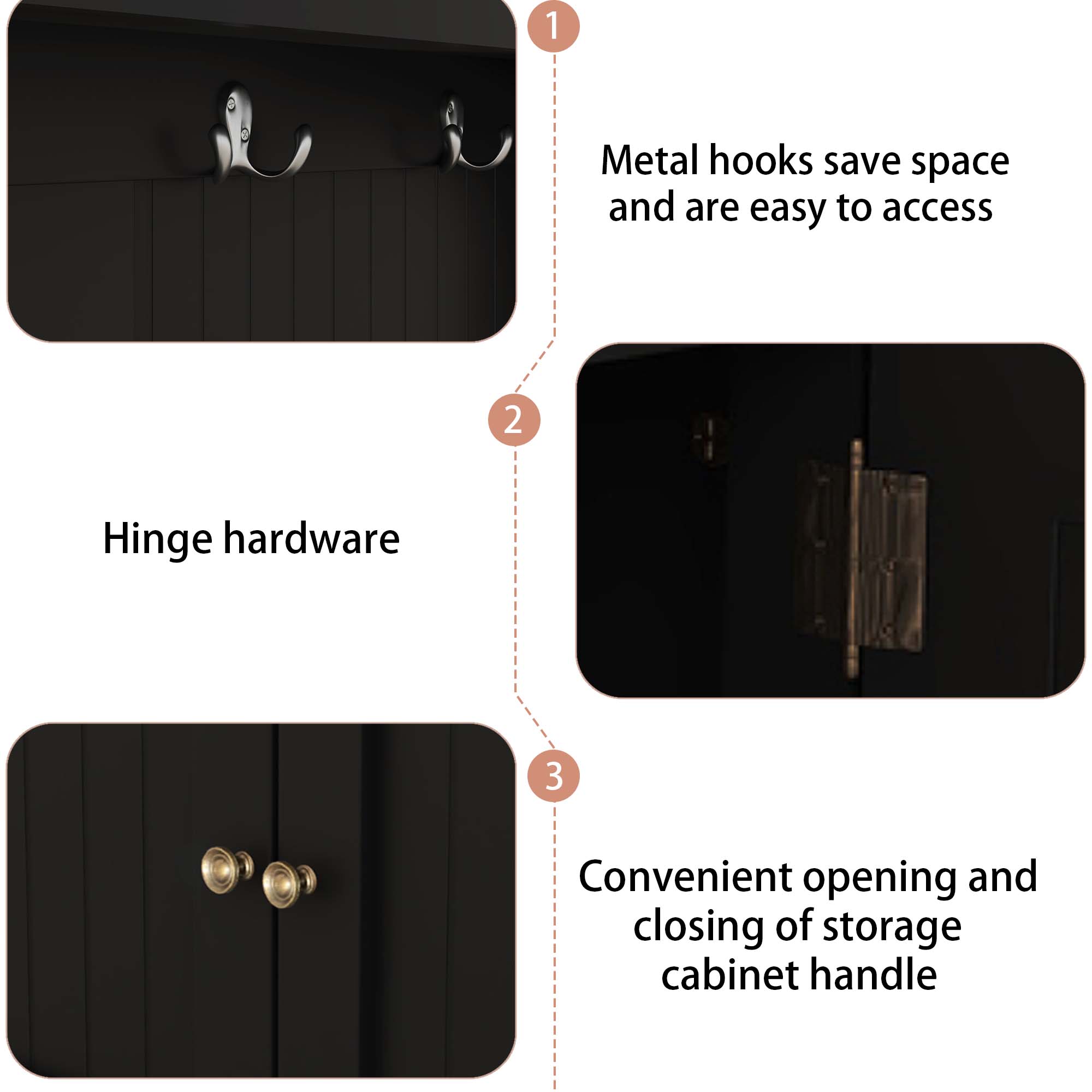 Hall Tree with Storage Shoe Bench for Entryway and Hallway 4-in-1 Design Coat Racks with 4 Hooks for Living Room Black