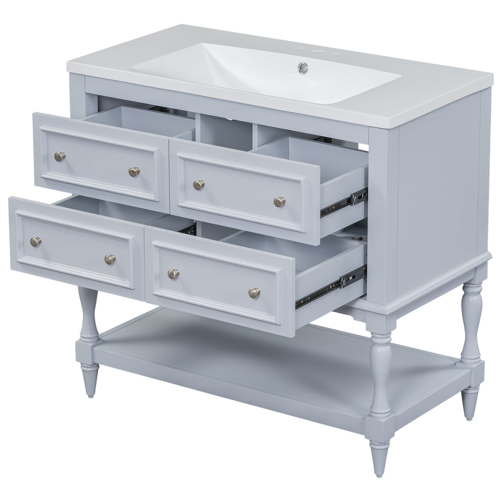 36" Bathroom Vanity Cabinet with Sink Combo Set, Undermount Resin Sink, Free Standing Vanity Set with 4 Drawers Blue