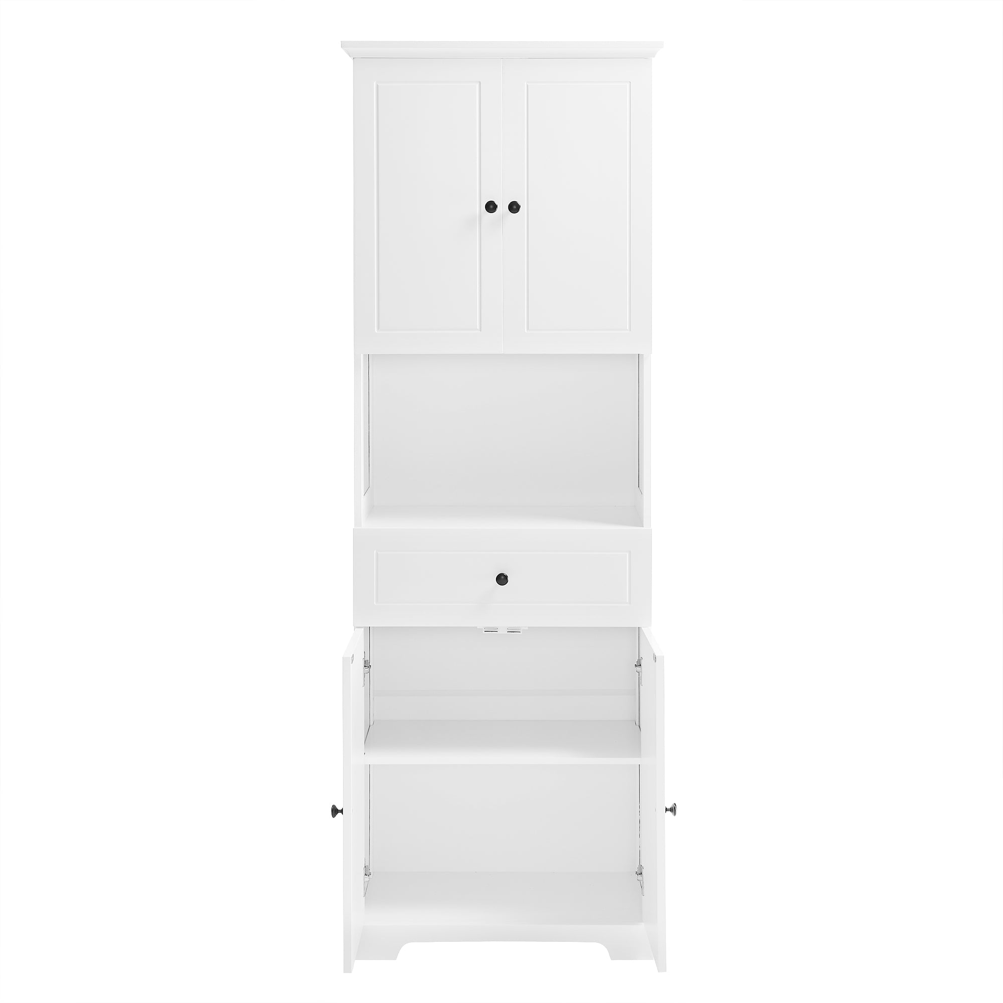 Tall Bathroom Cabinet with Four Doors, Large Storage Space Open Shelve, Upper Storage Cabinet, Whit