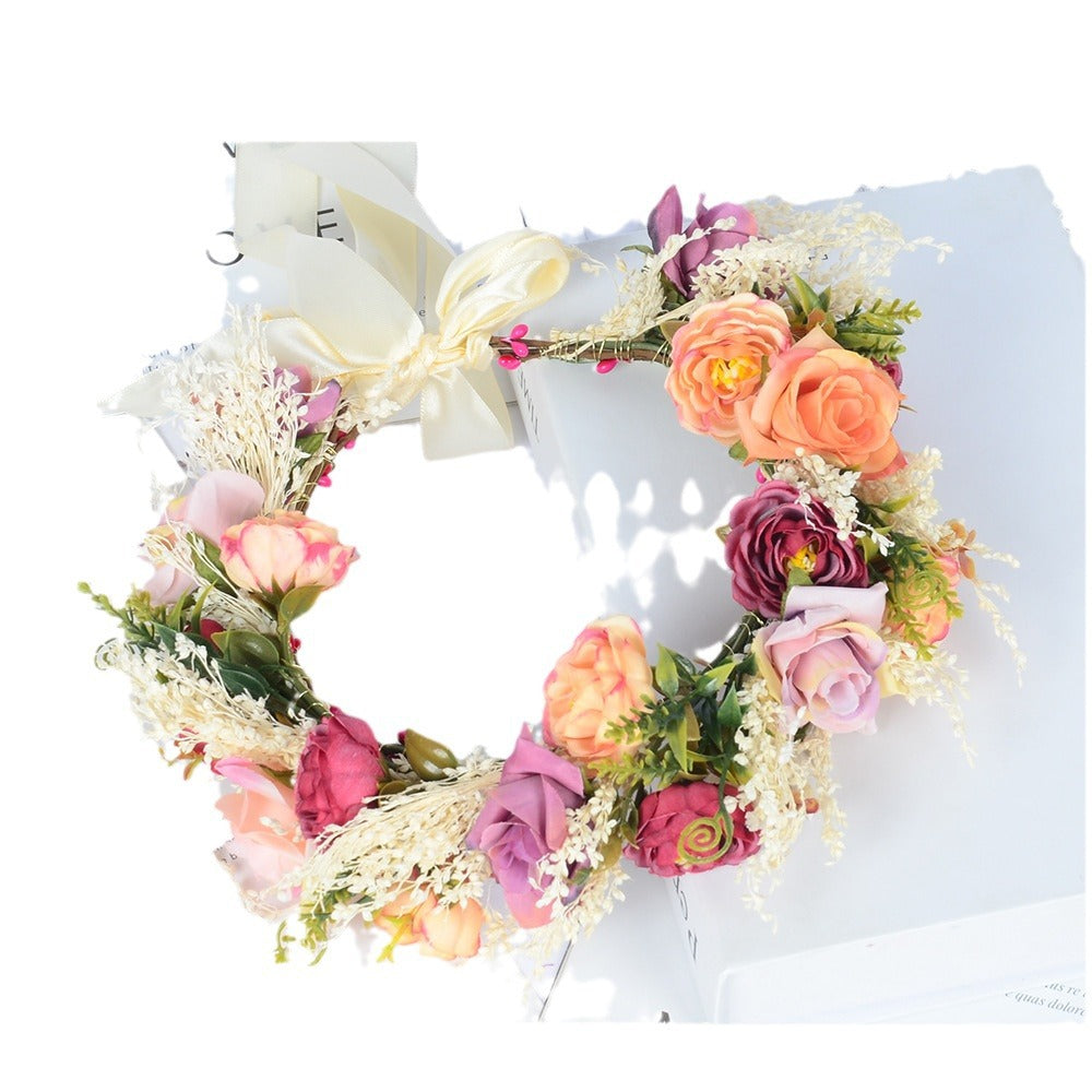 Hawaiian wreath hair band bride wedding headdress Bridesmaid photo simulation flower hay hair band