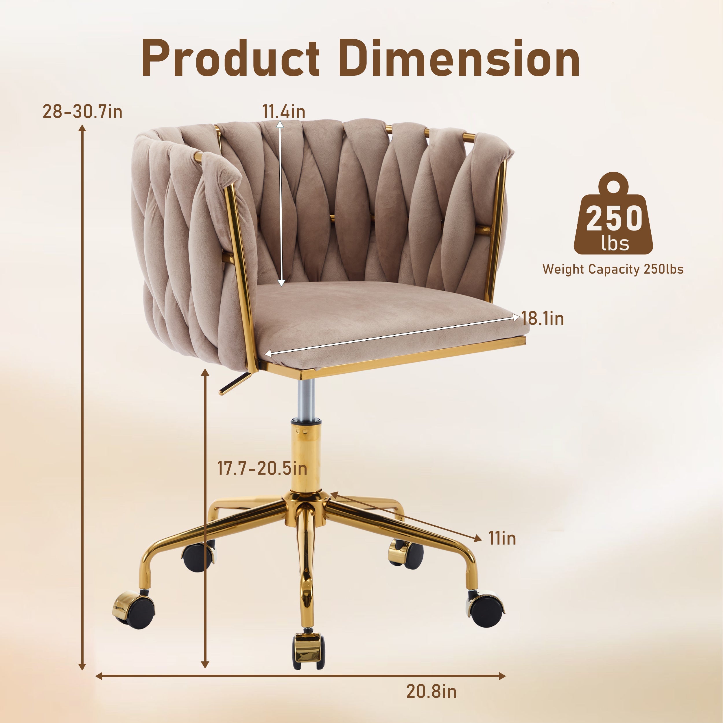 Velvet Vanity Chair with Wheels, Accent Chair Makeup Vanity Chair with Hand Woven Backrest (GRAY)
