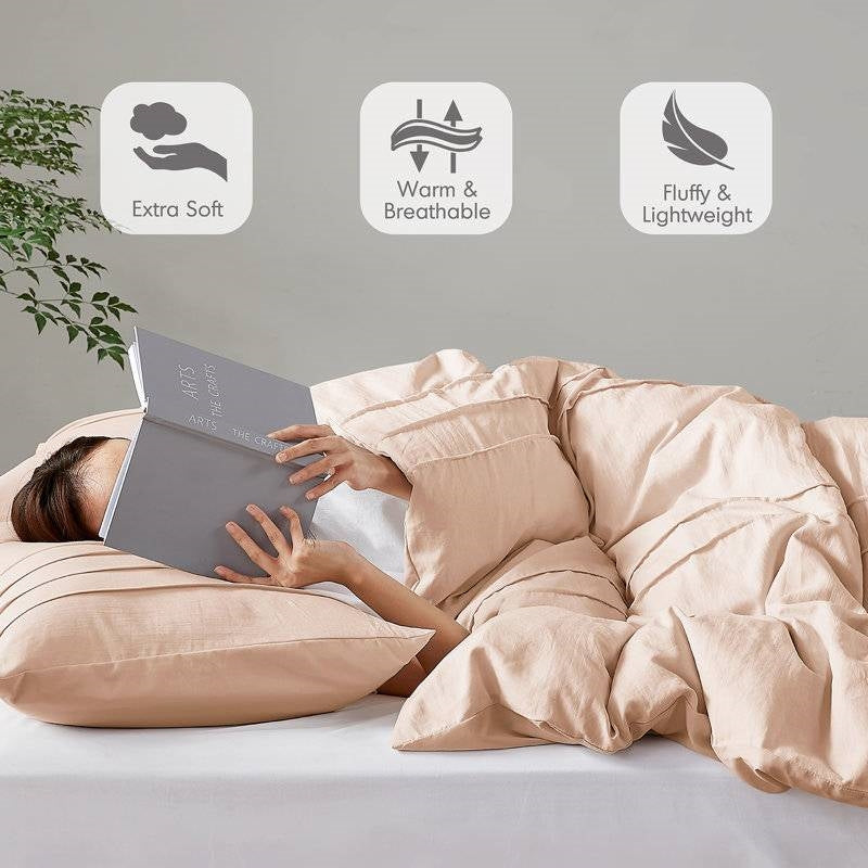 Queen size Microfiber Pleated Soft Washed Comforter Set in Pink Blush