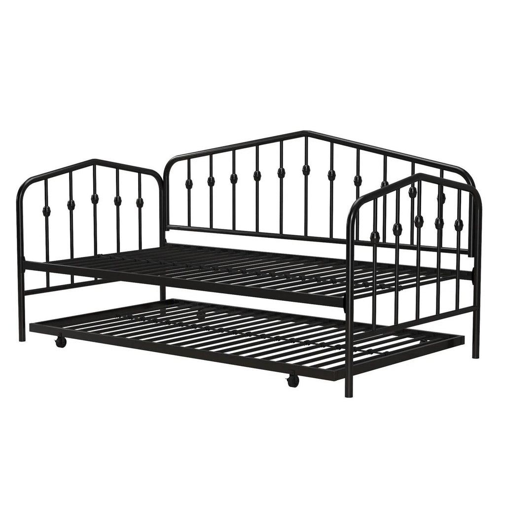 Twin size Modern Industrial Black Metal Daybed with Trundle Bed Frame