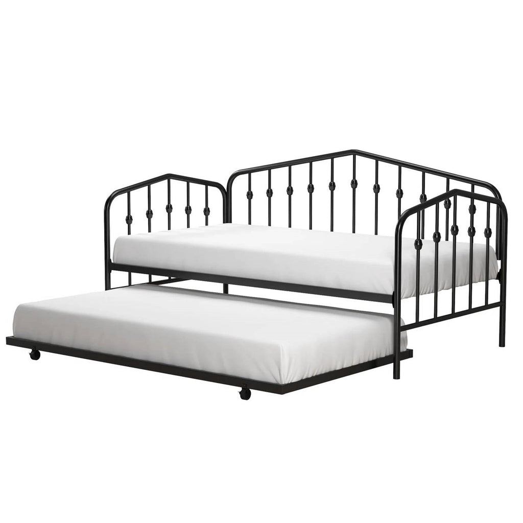 Twin size Modern Industrial Black Metal Daybed with Trundle Bed Frame