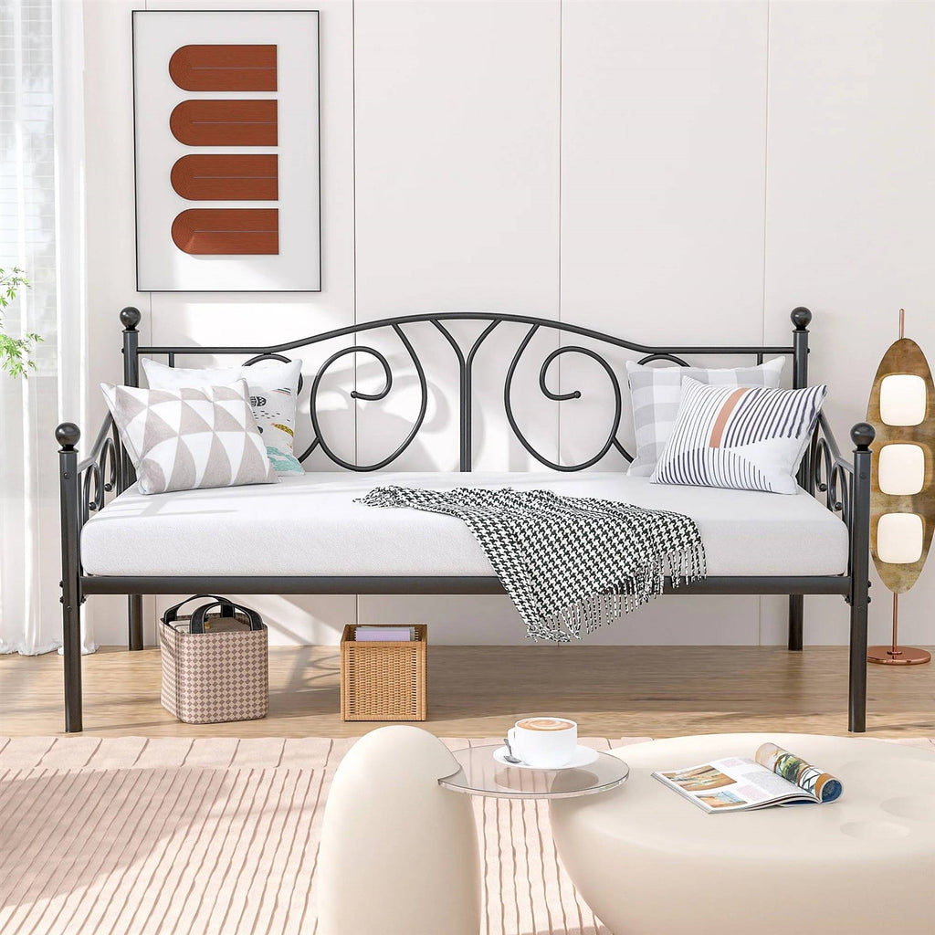 Twin size Victorian Black Metal Daybed Frame - 350 lbs. Weight Capacity