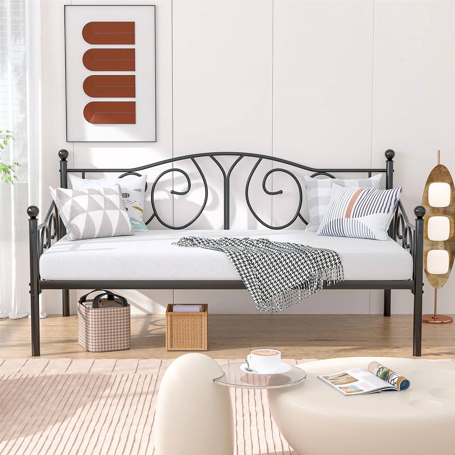 Twin size Victorian Black Metal Daybed Frame - 350 lbs. Weight Capacity