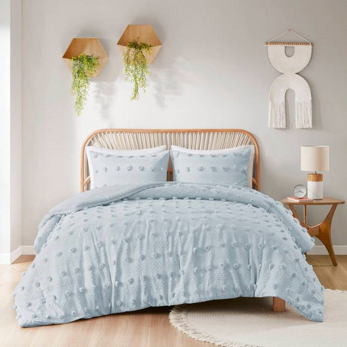 Twin/Twin XL 2-Piece Blue Pompom Microfiber Hypoallergenic Comforter Set