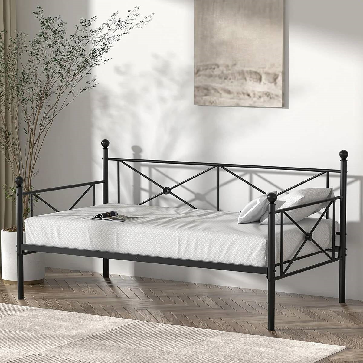 Twin size Classic Heavy Duty Metal Day Bed Frame in Black Finish