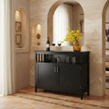 Black Wood 2-Door Dining Buffet Sideboard Cabinet with Open Storage Shelf