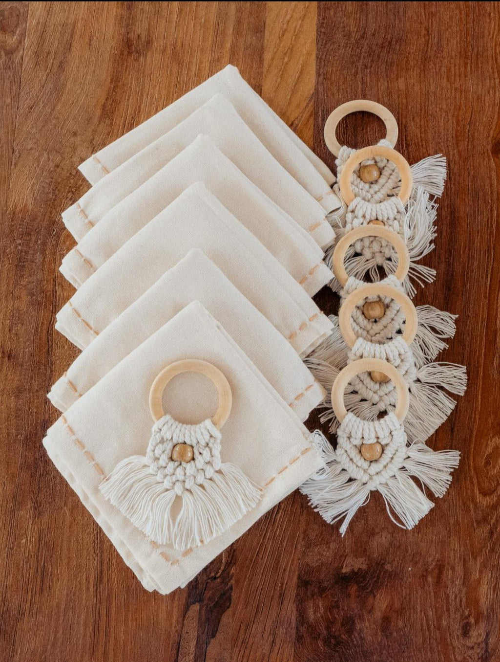 Cotton Macrame Napkins and Rings Set of 6