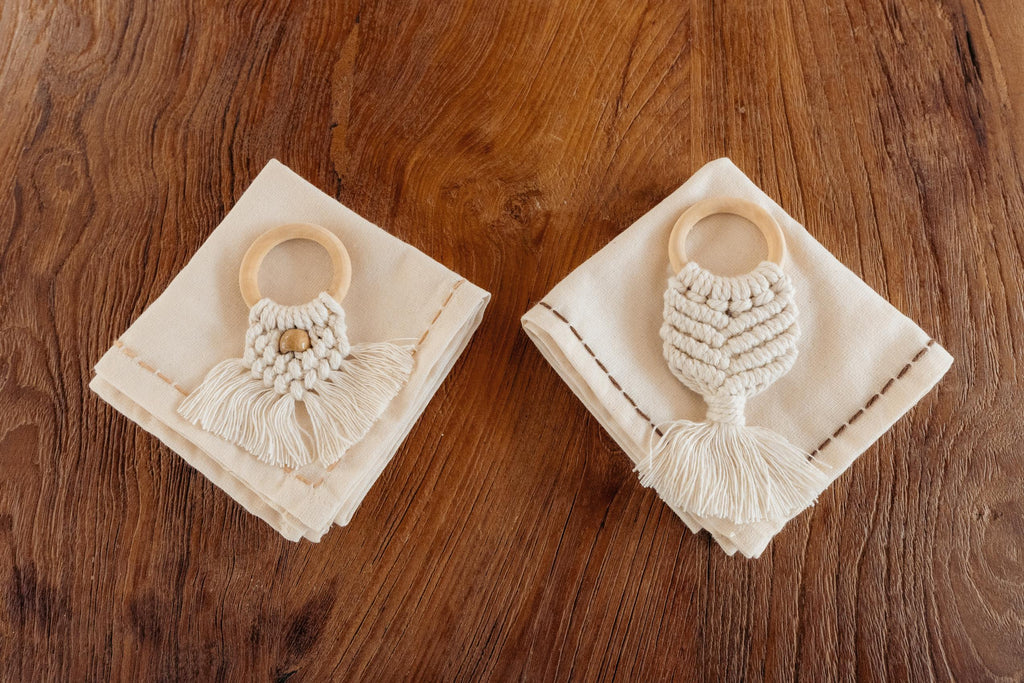 Cotton Macrame Napkins and Rings Set of 6