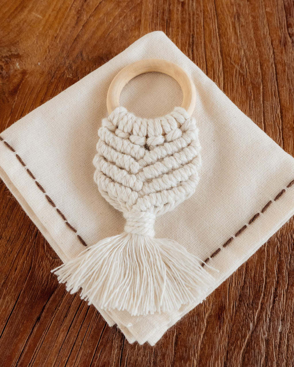 Cotton Macrame Napkins and Rings Set of 6