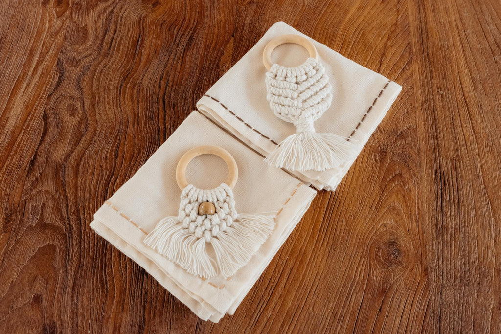 Cotton Macrame Napkins and Rings Set of 6