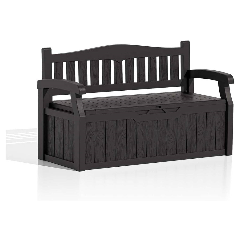 Heavy Duty Brown Plastic Outdoor Storage Garden Bench Patio Deck Box