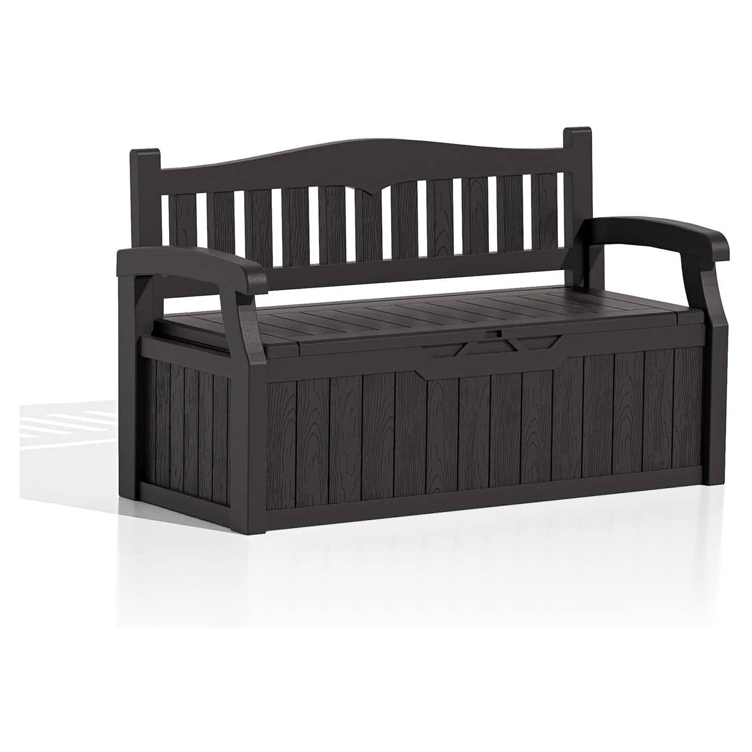 Heavy Duty Brown Plastic Outdoor Storage Garden Bench Patio Deck Box