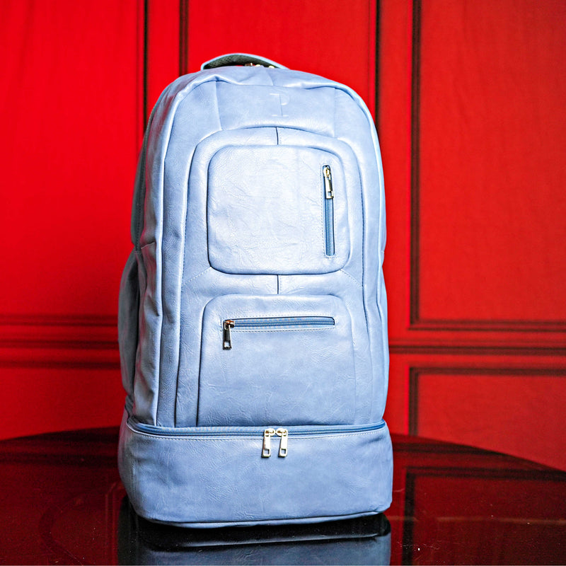 Baby Blue Leather Patented Carry-On Backpack