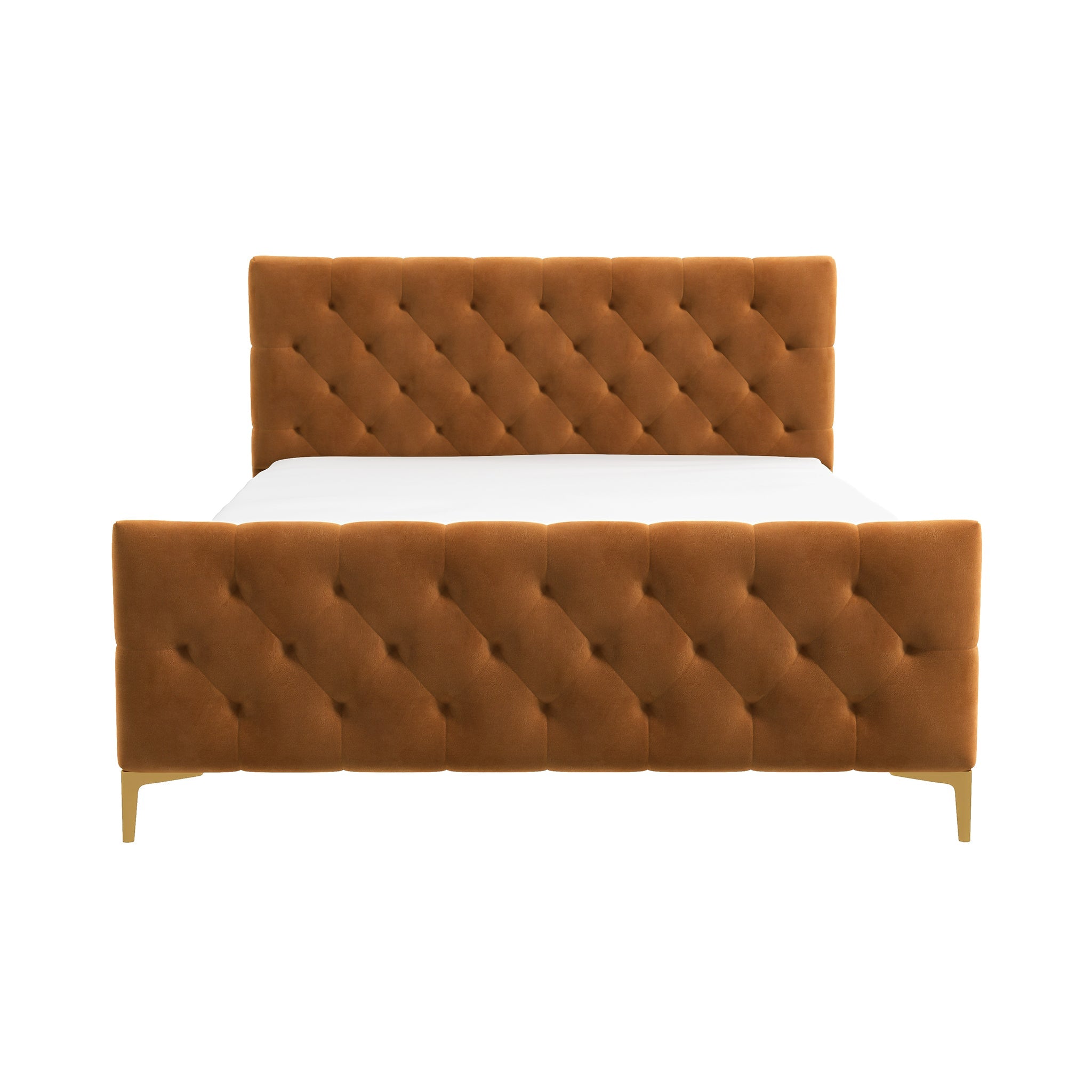 Bailey Cognac Velvet Queen Bed – Premium Upholstered Bed – Curated by 