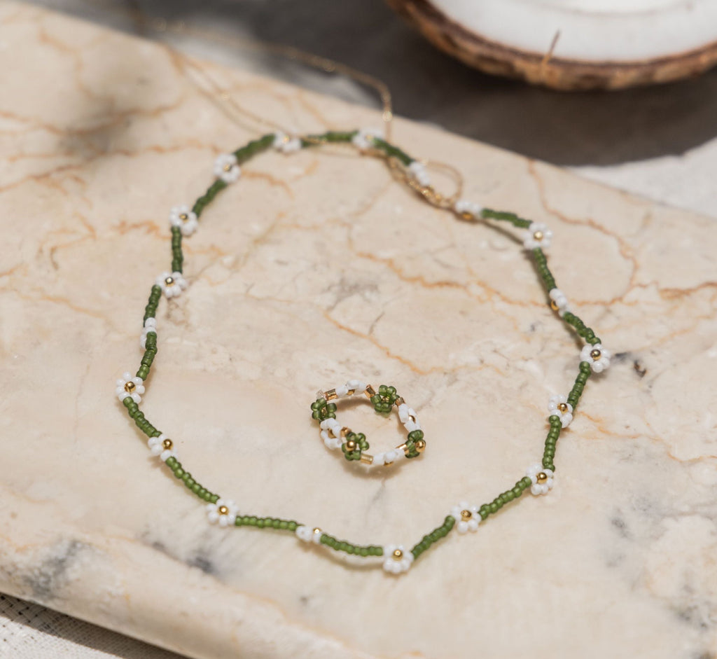 Flora Beaded Necklace and Ring Set