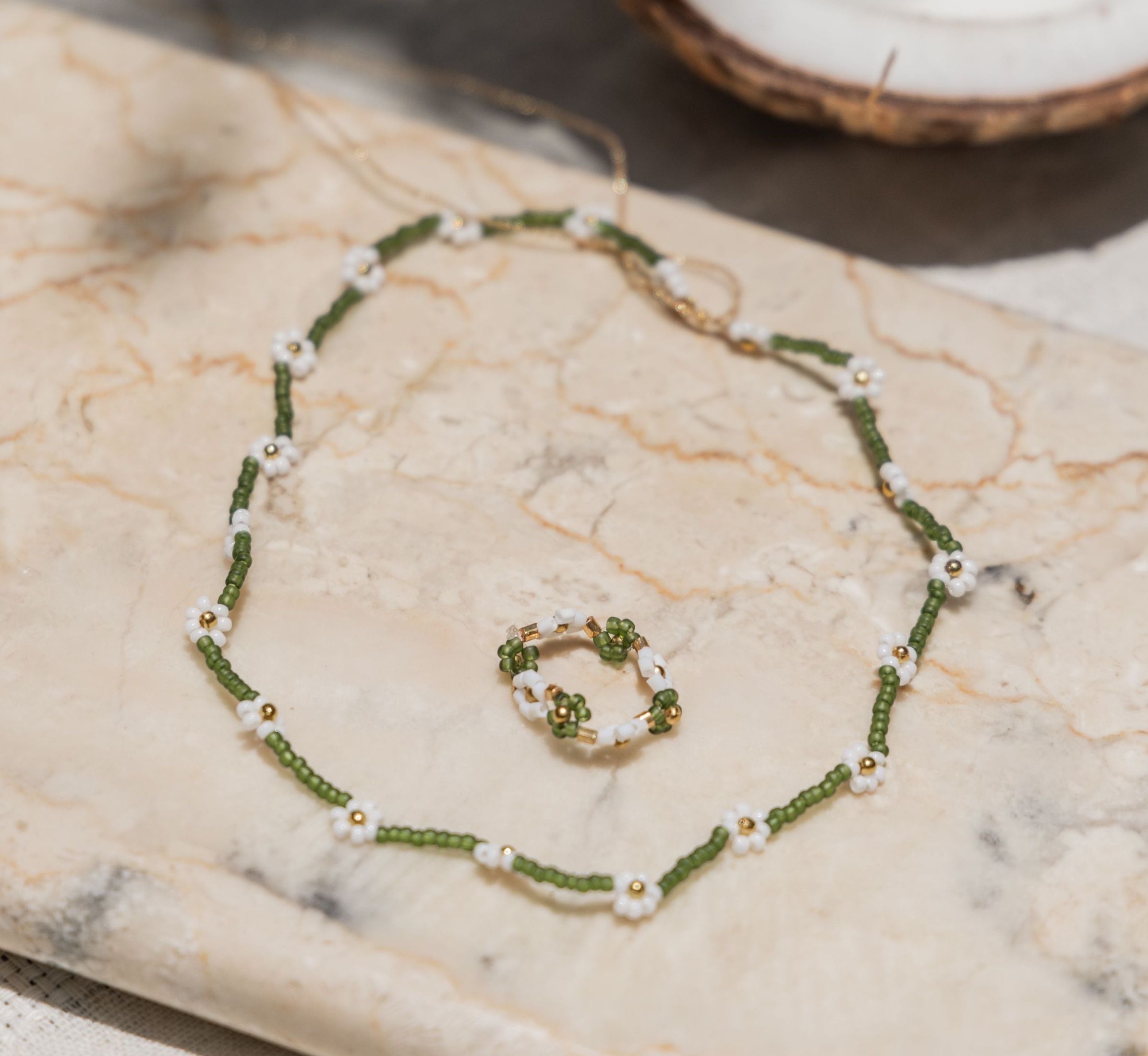 Flora Beaded Necklace and Ring Set