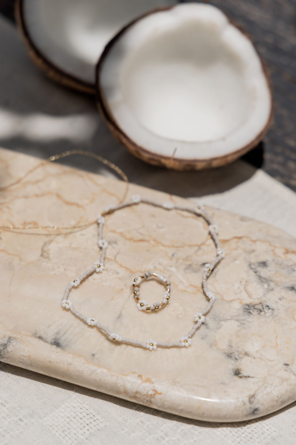 Flora Beaded Necklace and Ring Set