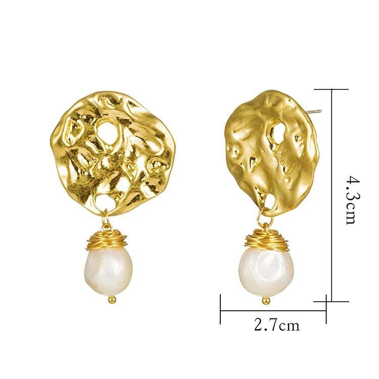 Baroque Pearl Drop Earrings with Hammered Earrings