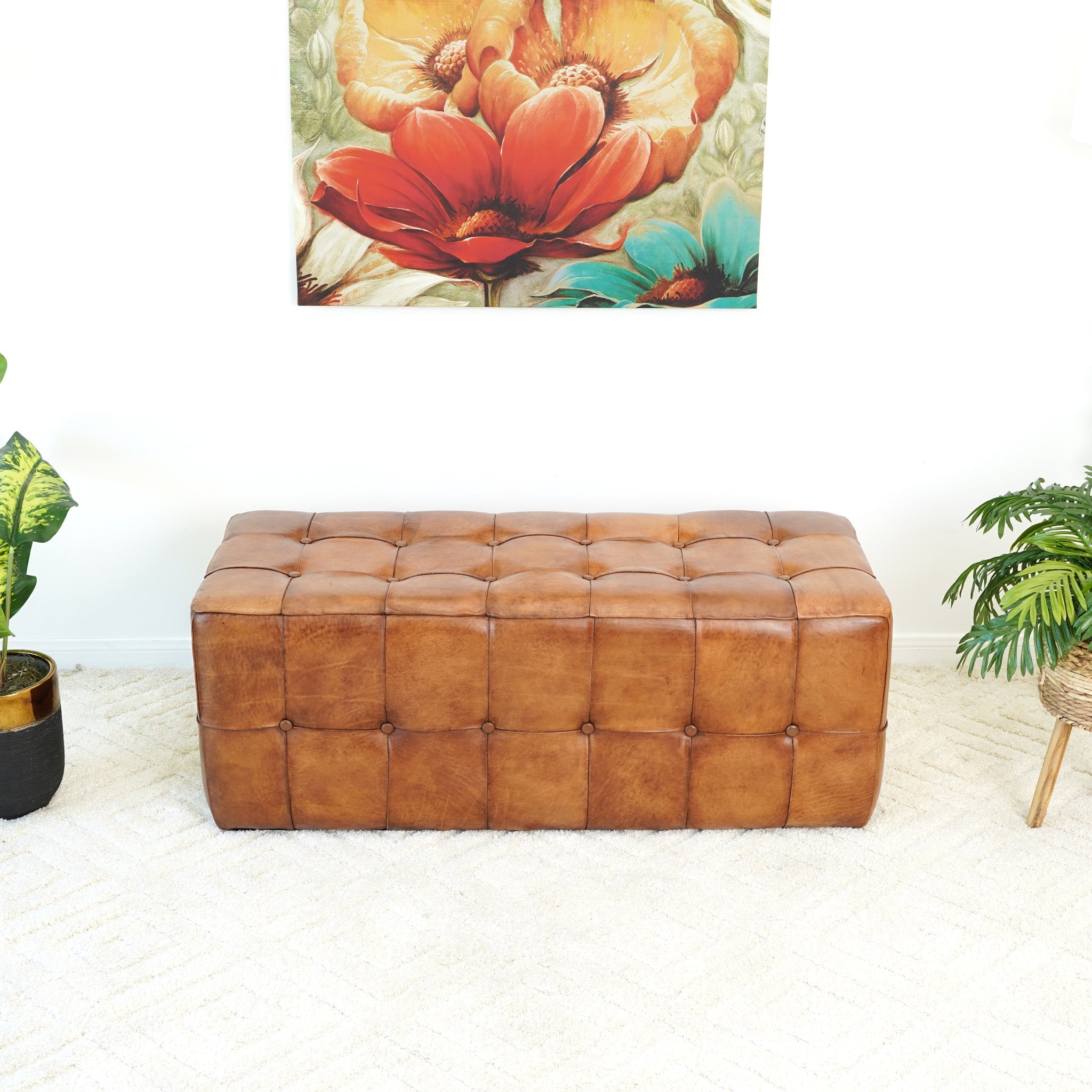 Benjiro Tan Leather Bench – Luxury Modern Seating – Curated by SHOPLOB