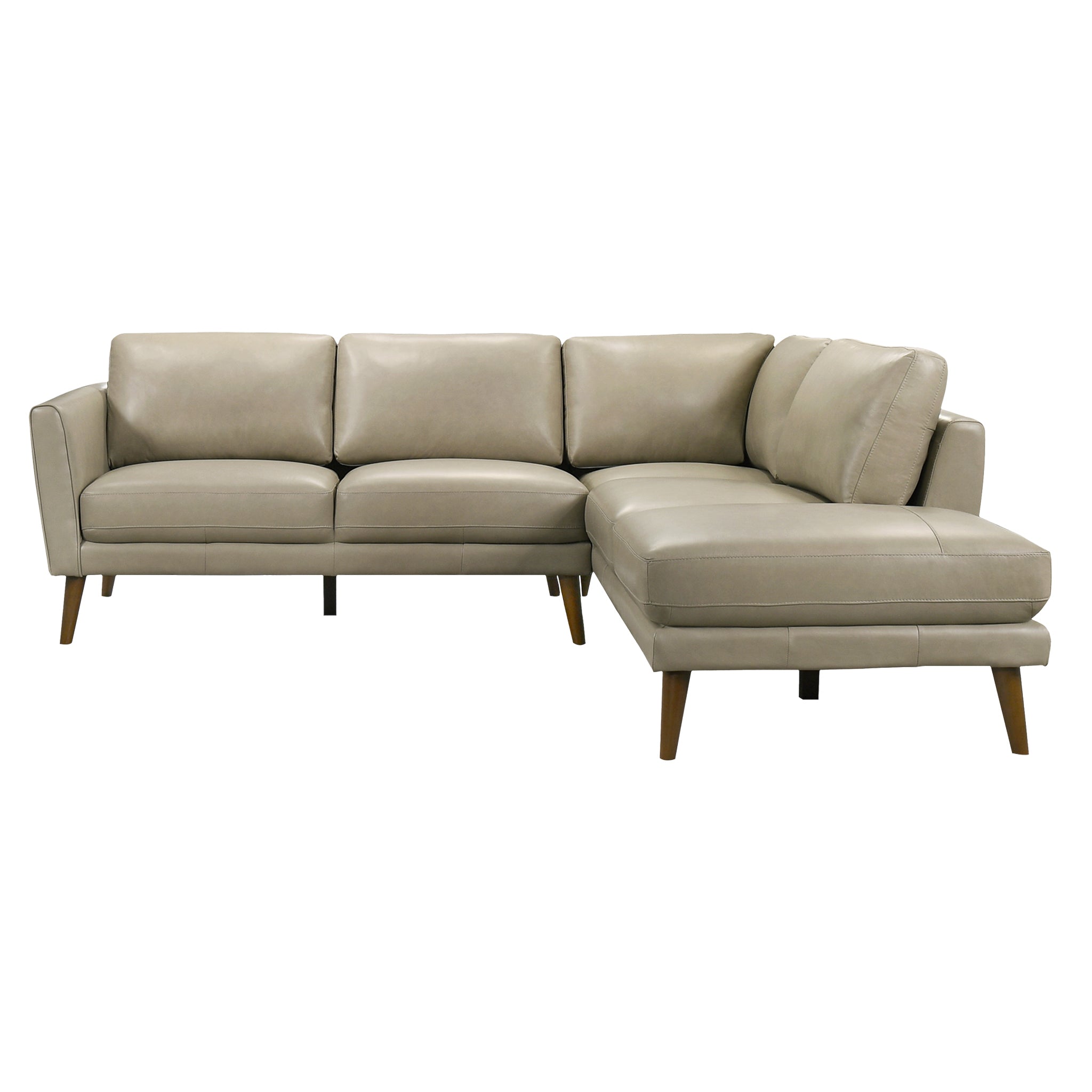 Benson Beige Leather Sectional Sofa Right Facing Chaise – Designer Sof
