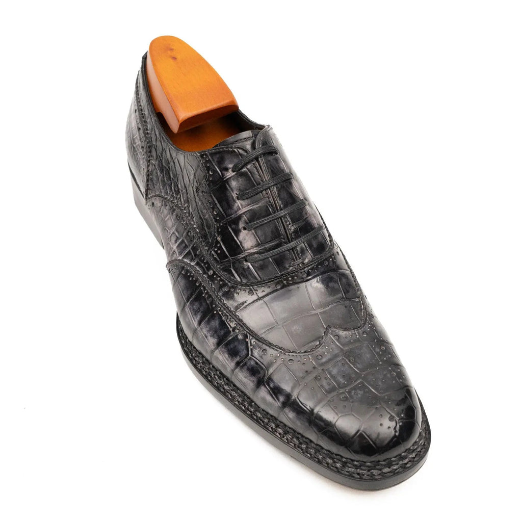 Black Grey Crocodile Oxford Shoes Goodyear Norwegian 8017