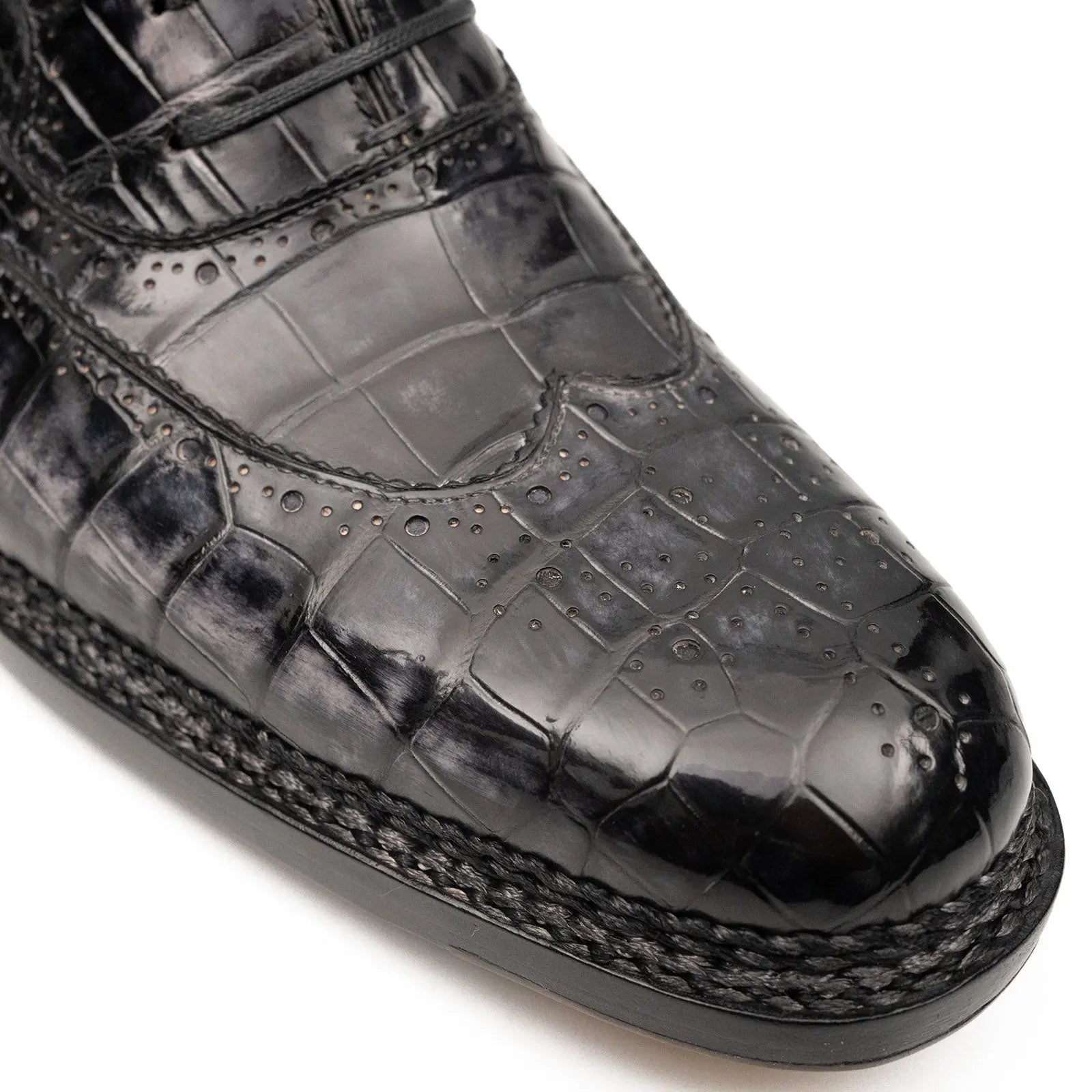 Black Grey Crocodile Oxford Shoes Goodyear Norwegian 8017