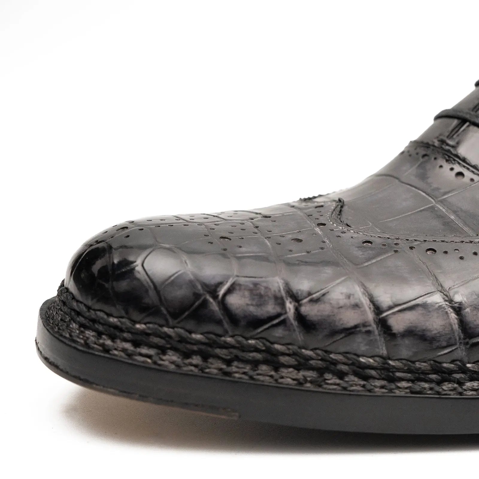 Black Grey Crocodile Oxford Shoes Goodyear Norwegian 8017