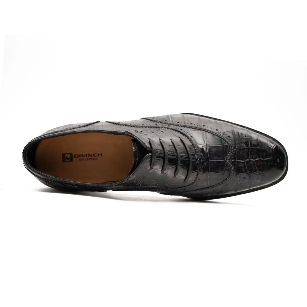 Black Grey Crocodile Oxford Shoes Goodyear Norwegian 8017