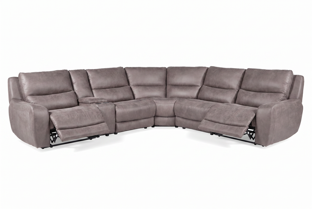 Branson Zero Slate 6-Piece Dual Power Reclining Modular Sectional with Storage Console