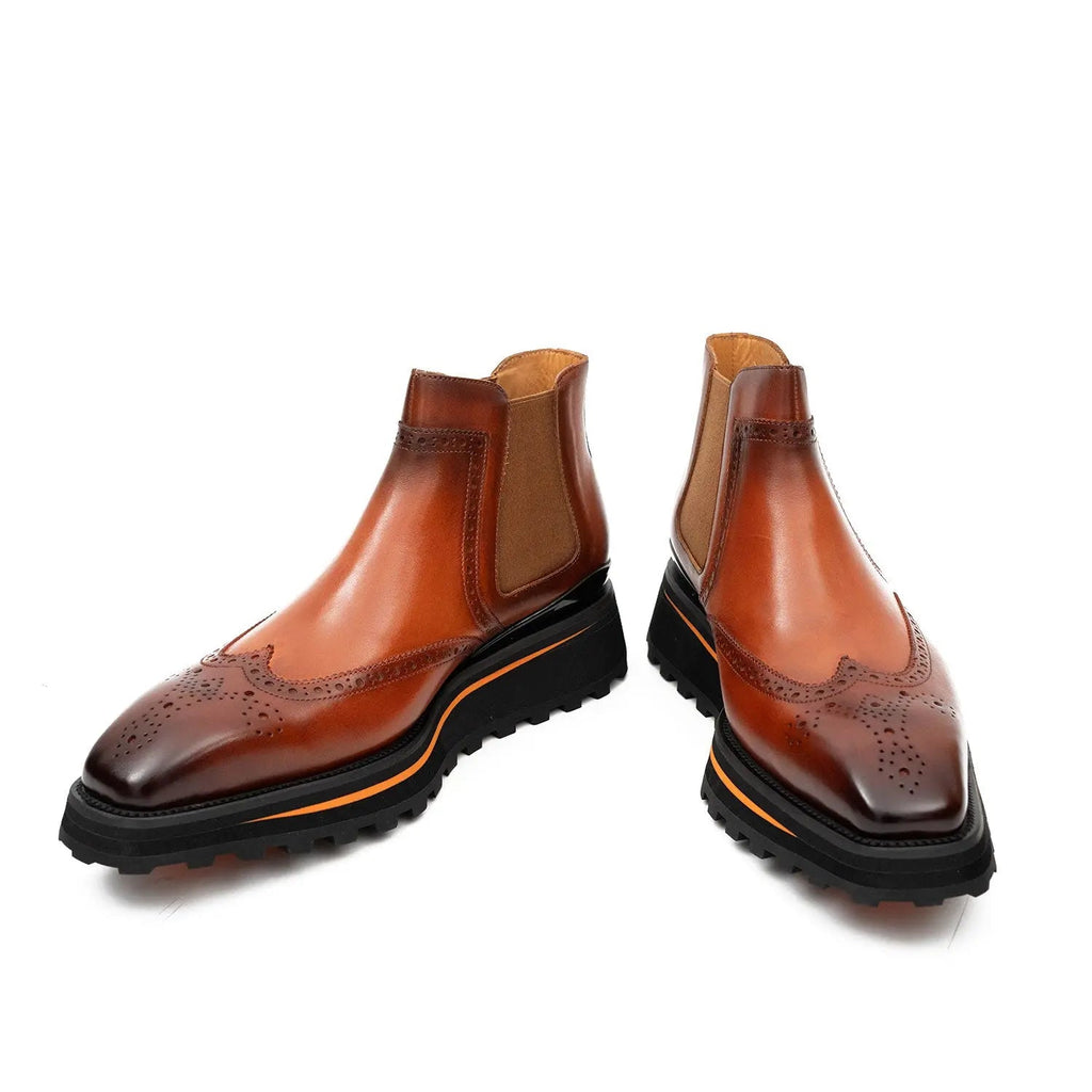 Brogue Thick-Soled Chelsea Boot 2891 Brown