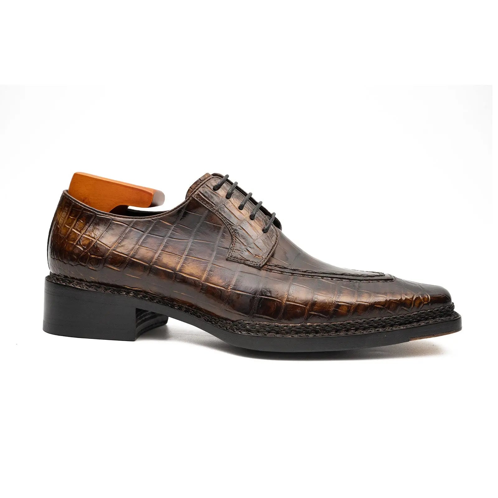 Brown Crocodile Derby Shoes Goodyear Norwegian 8014