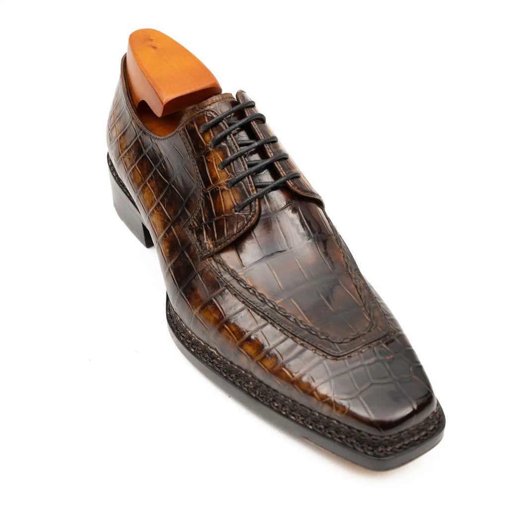 Brown Crocodile Derby Shoes Goodyear Norwegian 8014