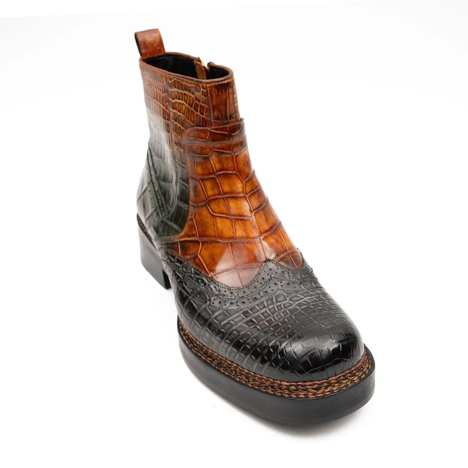 Brown Crocodile Leather Boots Goodyear Norwegian Welt 8013