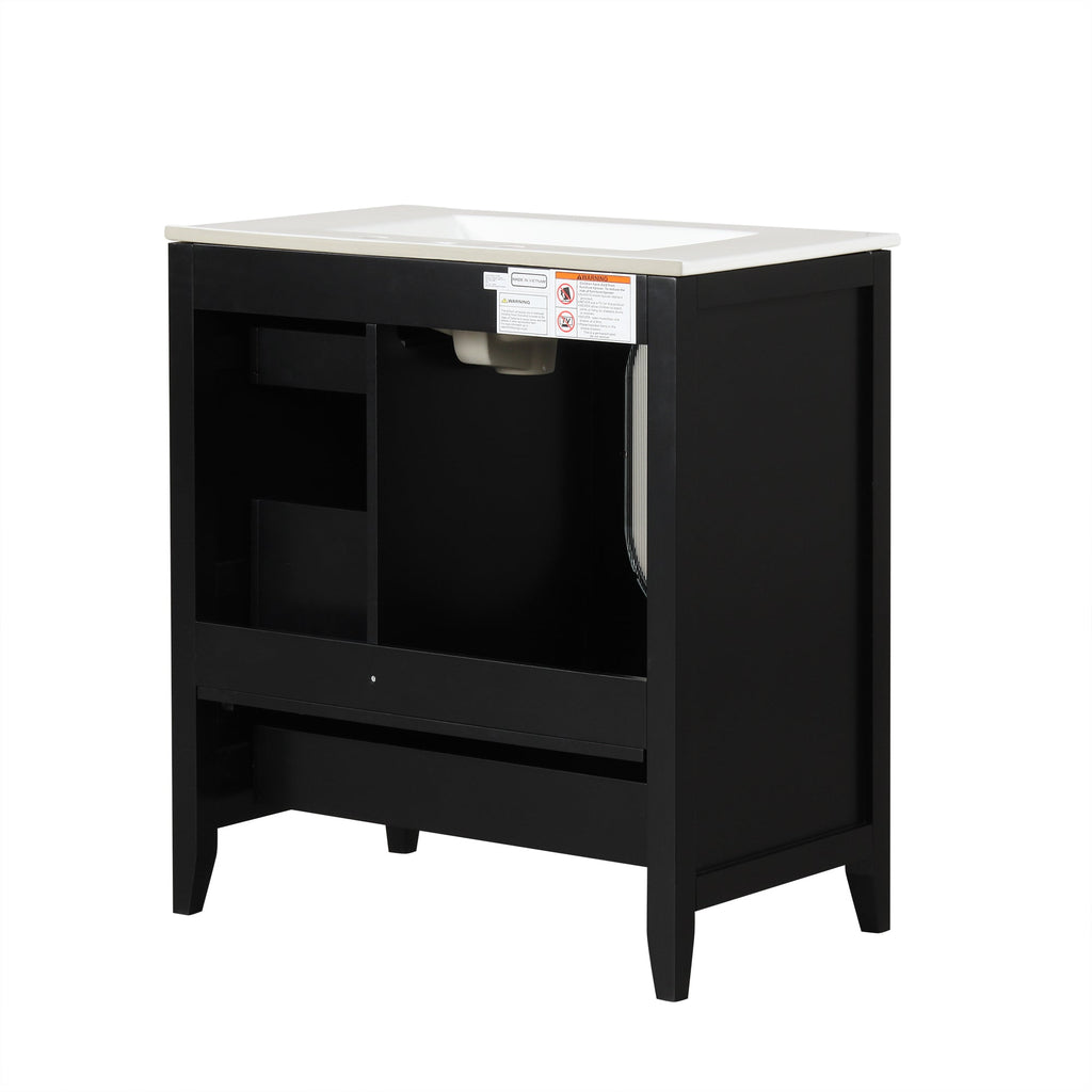 30" Bathroom Vanity with Sink, Bathroom Vanity Cabinet with Three Drawers and Door, Solid Wood and MDF, Black