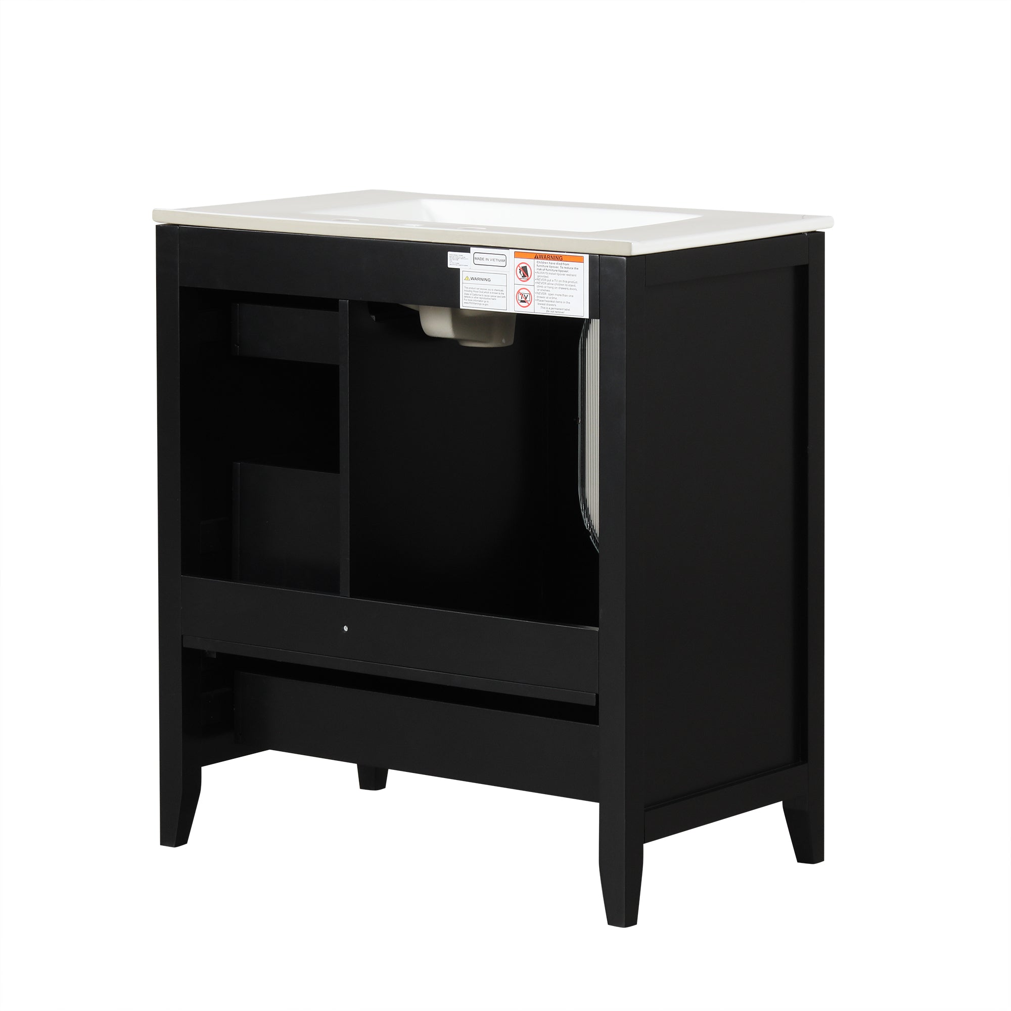 30" Bathroom Vanity with Sink, Bathroom Vanity Cabinet with Three Drawers and Door, Solid Wood and MDF, Black